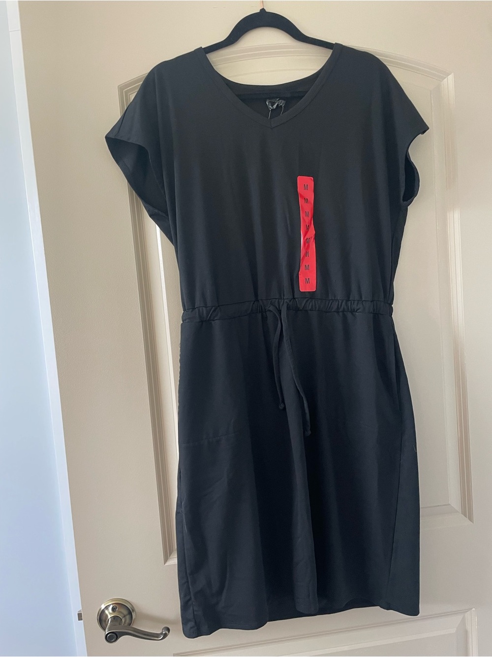 32 Degrees Black V-Neck Drawstring Midi Dress